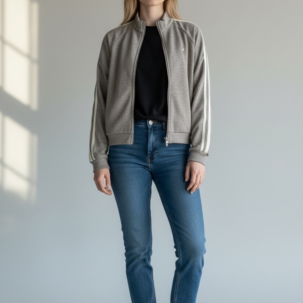 HALARA Ribbed  Gray/Tan Zip-Up Jacket Xl